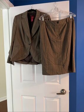 Brown Pinstripe Women's Blazer and Skirt Suit Set